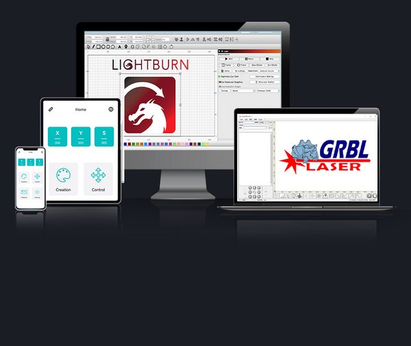 <p>Kompatybilny z profesjonalnym oprogramowaniem do grawerowania laserowego, takim jak LightBurn i LaserGRBL</p>